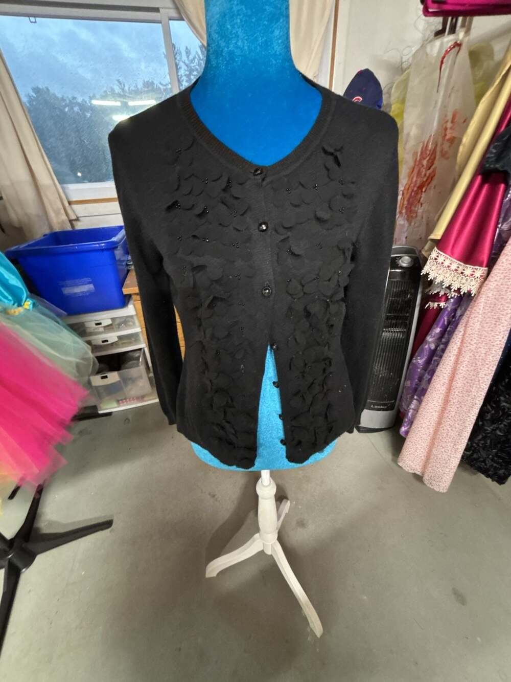 Notations Cardigan Sweater Size PM Black Floral Beaded Applique